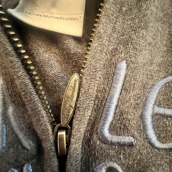HARLEY DAVIDSON ZIP SWEATER MEDIUM GREY KNIT LOGO ON SLEEVES. - Picture 3 of 11